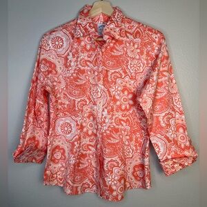 BROOKS BROTHERS Coral Orange Floral Paisley Button Down Shirt Women’s 6 Fitted